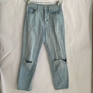 Old Navy O.G. Straight High Rise Light Wash Denim w/ Cut Knees, girls size 12